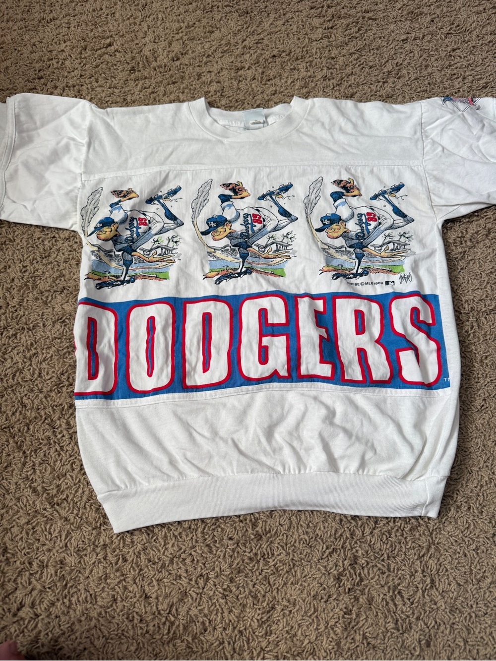 1989 CARIBE Los Angeles Dodgers vintage White Graphic Tee Jack Davis M